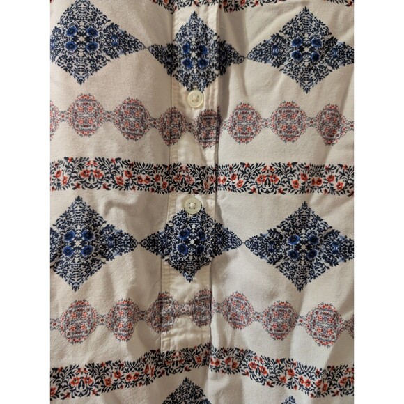 LOFT Womens XL Long Sleeve Boho Geometric Blouse Ivory Blue Tunic Top - Picture 11 of 12